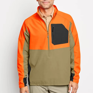 Men's Orange Color Block Fleece Jacket Quarter Zip Windproof Casual Autumn Wear Polyester Outerwear - Product Image 4