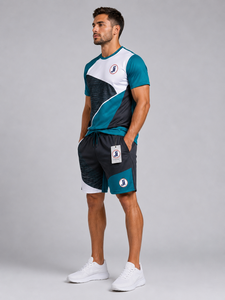 Men Summer <b>Set</b> Casual Two Piece Sportswear Short Sleeve Top And Elastic Waist Shorts Designed For Comfort Style And All Day - Product Image 3