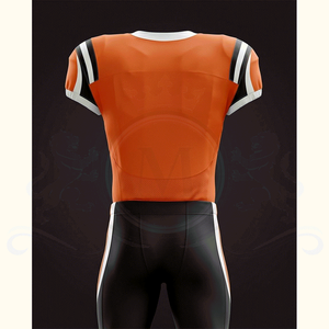 Ensemble d'uniformes de football américain pour hommes, orange et noir, manches courtes, col en V, jersey sublimé ajusté, pantalon respirant - Product Image 2