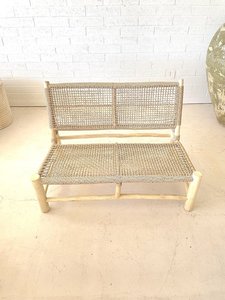 Rustic Rattan Teak <b>Wood</b> Garden <b>Bench</b> Tapered Legs Outdoor Furniture Natural Color No Filling Model ZKA01 - Product Image 2