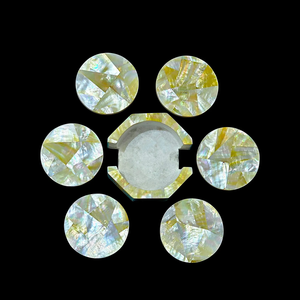 Elegant Mother Pearl <b>Coaster</b> <b>Set</b> 5mm Thick Modern Stylish Round Handmade <b>Coasters</b> <b>Set</b> with MOP Holder Luxury White <b>Coaster</b> <b>Set</b> - Product Image 4