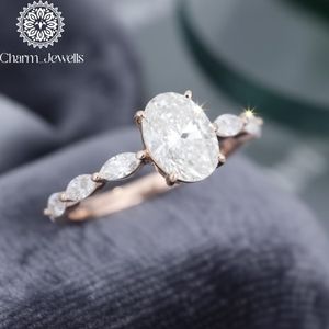 Bague Éternité Femme Charm_Jewells Certifiée IGI en Argent Plaqué Or Rose 3 GM avec Moissanite Taille Coussin et Sertissage à Griffes - Product Image 2