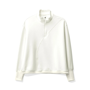 Sudaderas de algodón de alta demanda para mujer, con logo personalizado de fábrica, media cremallera, cuello simulado, lavadas y bordadas. - Product Image 4