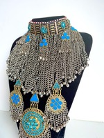 Ensemble collier et boucles d'oreilles en alliage turquoise à motif floral bohème, bijoux de fête pour femmes, plaqué argent antique