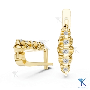 Pendientes de Aro Huggie con Diamantes CVD HPHT Cultivados en Laboratorio, Corte Brillante, Diseño Acanalado, 5 Piedras, Cierre a Presión, Oro Sólido de 14K, Lujo - Product Image 2