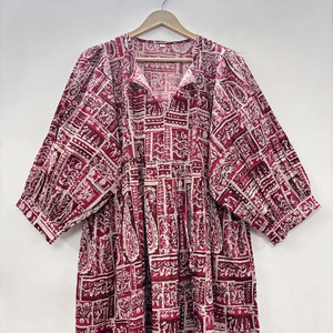 Vestido Midi Casual de Mujer, Tejido 100% Algodón, Liso, Manga Corta, Cintura Imperio, Estilo Babydoll, Oversize, Cuello en V, Funcional para Uso Diario - Product Image 4