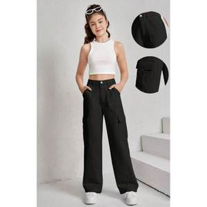 Pantalon cargo en denim noir Y2K coupe ample pour femme, taille haute, extensible, multipoches, style utilitaire décontracté, streetwear, tailles 26 à 40 - Product Image 6