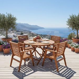 Teak Wood Garden Dining Set 4 Seater Outdoor <b>Patio</b>-Modern Teak Wood Outdoor <b>Round</b> Dining Set <b>Patio</b> <b>Table</b> Chairs <b>for</b> Villa Hotel - Product Image 4