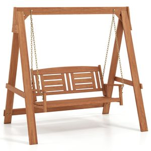 Dondolo da Giardino a 2 Posti con Supporto, Capacità 360 kg, in Legno Massello, per Interni ed Esterni, Sedia Sospesa per Giardino, Bordo Piscina, Patio - Product Image 1
