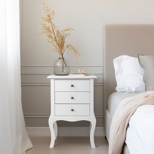 Comodino Smart in Legno Massello Stile Europeo con Tre Cassetti per Camera da Letto o Appartamento in Bianco - Product Image 2