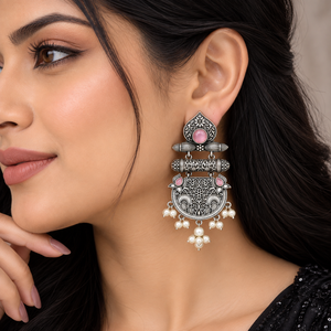 Boucles d'oreilles pendantes en laiton plaqué argent antique, style bohème, avec perles d'imitation taille brillante, pour femmes, vente en gros, pour mariage - Product Image 5