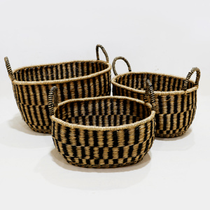 Seagrass <b>Storage</b> <b>Baskets</b> Set of 3 <b>Rectangular</b> Bohemian Style Woven <b>Baskets</b> with Handles for Home Organization Living Room Decor - Product Image 6