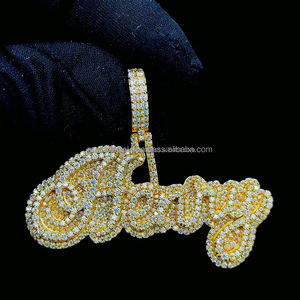 Bijoux Hip Hop de luxe plaqué or pendentif lettre glacé pour chaîne à maillons cubains pendentif lettre en diamant fantaisie en argent 925 - Product Image 1
