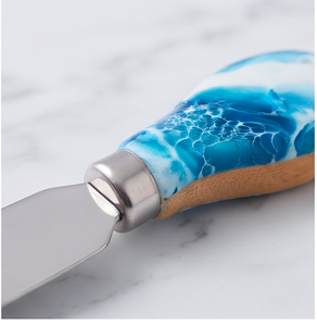 Juego de 3 cuchillos para queso y mantequilla, hoja de acero inoxidable, mango de mármol azul, utensilios de cocina de madera y para servir. - Product Image 4