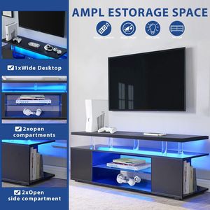 Mobile TV Grande da 70 Pollici con LED, Centro Intrattenimento Gaming, Consolle Portaoggetti Multimediale, Tavolo Laterale per Soggiorno, Nero - Product Image 2