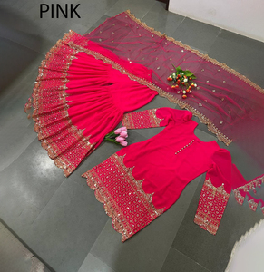 Conjunto de Sharara Gharara Kurti con Bordado Indio Preconfeccionado en Tela Georgette, Diseño Pakistaní, Ropa Étnica Elegante para Fiestas - Product Image 1