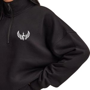 Sweat-shirt noir à col zippé 1/4 pour femme, coupe oversize, manches longues, style streetwear décontracté, coupe ample, pour tous les jours - Product Image 5