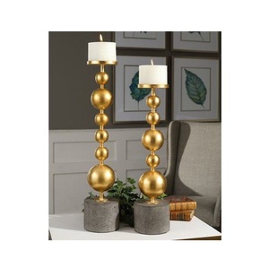 Ensemble de 2 porte-bougies en bronze abstrait en forme de galets empilés, supports de bougies géométriques modernes en métal pour le sol ou la table - Product Image 2