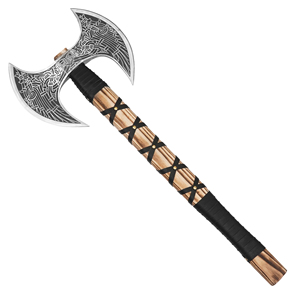 Hacha Vikinga de Doble Hoja, Cabeza de Acero al Carbono, Mango de Madera de Fresno, Diseño con Barba, Hacha de Mano con Funda de Cuero para Uso de Supervivencia - Product Image 1