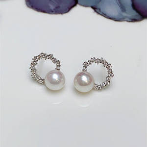 6-8MM Natural Freshwater Pearl Round <b>Stud</b> Earrings Luxury Light <b>Silver</b> with Exquisite <b>Small</b> Cold Wind Design Fresh Fashion Style - Product Image 2