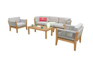 Contemporary <b>Outdoor</b> Teak <b>Sofa</b> Set with UV-Resistant PE <b>Rattan</b> and Waterproof Cushions for Garden and Terrace - Product Image 2