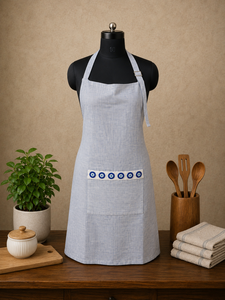 Delantal de Lino Premium |   Delantal de Lino Azul Claro con Bolsillo Decorativo en la Parte Delantera |   Delantal de Cocina Ajustable para el Hogar - Product Image 4