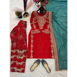 Top de Satén de Diseño para Fiestas con Pantalón y Dupatta, Look Elegante - Product Image 4