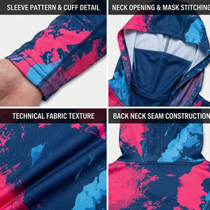 Sudaderas de Pesca Ligeras con Protección UPF, Camisetas de Pesca de Alto Rendimiento, Diseño Personalizado, Proveedor Mayorista de Fábrica con Capucha, Patrón Azul y Rosa - Product Image 6