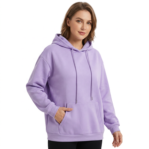 Sudadera con Capucha Extra Grande Unisex, Color Morado Sólido, Felpa Francesa, Diseño Casual con Bolsillos, Ropa de Otoño - Product Image 3