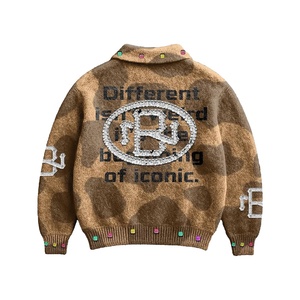 Pull en maille à motif chameau pour homme, col montant, manches longues, logo personnalisé, mélange de laine, hiver, anti-rétrécissement, streetwear - Product Image 3