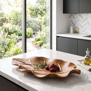 Ensemble d'ustensiles de cuisine en bois de teck massif de qualité alimentaire, plateau en forme de feuille, ustensile de préparation culinaire artisanal en bois, artisanat balinais - Product Image 2