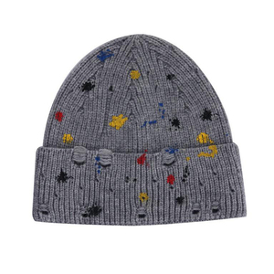 Unisex Beanie Hat Solid Color Ripped Edge Knit <b>Winter</b> <b>Cap</b> Casual Style Adult Size Mohair Custom Men's Beanies - Product Image 3