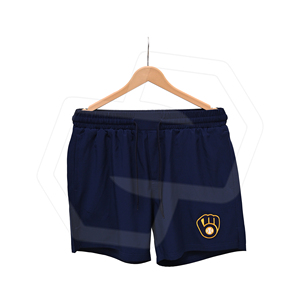 Men's Navy Blue Solid Eco-friendly Breathable Cotton <b>Quick</b> <b>Dry</b> <b>Shorts</b> with Drawstring Closure and Logo Front Casual Style - Product Image 1
