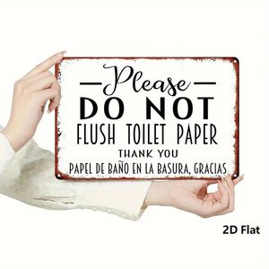 CIFbuy Targa da parete in legno bilingue vintage, con scritta 'Non gettare carta igienica nel WC', in metallo, inglese e spagnolo, decorazione per bagno, per Natale - Product Image 2