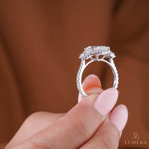 Luxury 4.60CT <b>Cushion</b> Cut Lab Grown Diamond Engagement <b>Ring</b> with Side Stones Three Stone Halo <b>Wedding</b> <b>Ring</b> for Women - Product Image 5