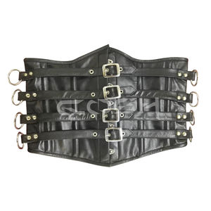Black Leather <b>Waspie</b> Corset Adjustable Buckle Front Corset <b>Belt</b> with STEEL Hardware | High-Quality Wholesale Fashion Apparel - Product Image 1