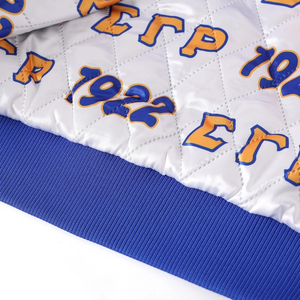 เสื้อแจ็คเก็ตบอมเบอร์ Sigma Gamma Rho สไตล์วาร์ซิตี้ แบบซิป แจ็คเก็ตลำลองสำหรับออกกำลังกาย คอเสื้อและปลายแขนเสื้อแบบริบ ปักลายตามสั่ง OEM - Product Image 6