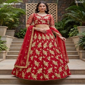 ชุดเลเฮนกา-โชลีสีแดงปักลายดอกไม้ด้วยด้ายซารีคุณภาพเยี่ยมแบบใหม่ ผลิตจากอินเดียโดยผู้ผลิตชั้นนำ - Product Image 1
