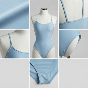 REDDITO Women's Bikini <b>Swimsuit</b> Light Blue Crew Neck Spandex/Nylon Stretch <b>High</b> <b>Waist</b> Solid Tie Dye Eco-Friendly Front Logo - Product Image 4