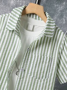 Ensemble 2 pièces pour grands garçons, chemise décontractée en coton rayé froissé style bulle, nouvelle collection printemps/été, manches courtes - Product Image 4