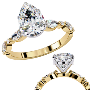 Anillo de Compromiso con Diamante Cultivado en Laboratorio Certificado por IGI, Oro Sólido de 14k, Corte Pera con Detalles Marquise, Fabricante de Joyería Personalizada - Product Image 2