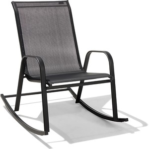 Fauteuil de jardin à bascule manuel en acier inoxydable bleu gaufré, design moderne, pieds coniques, mobilier de loisirs extérieur pour hôtel - Product Image 2