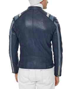 Chaqueta de cuero para hombre, azul, de invierno, talla grande, OEM, estilo universitario, gruesa, cortavientos, para motociclista, estilo Cafe Racer, chaqueta de cuero para hombre de invierno - Product Image 4