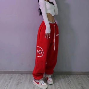 Summer hip-hop Letter printing graphic sweatpants <b>Red</b> pants for <b>women</b> Y2K high waist loose casual pants <b>Trousers</b> - Product Image 2
