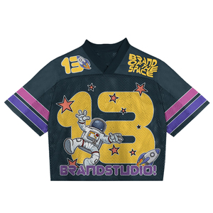 Custom Graphic Mesh Boxy <b>T</b>-shirt Oversized Cropped American Football Jersey Streetwear - Product Image 1