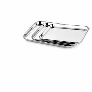 Ensemble de plateaux en acier inoxydable rectangulaires, finition miroir, plateau de service robuste en métal pour hôtel, restaurant, restauration - Product Image 1