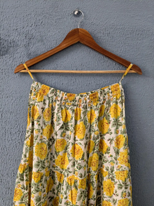 Elevate everyday ethnic wardrobe with this charming yellow floral tiered long <b>skirt</b> Crafted from soft breathable fabric - Product Image 4