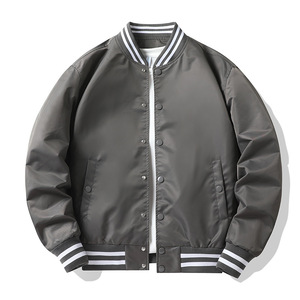 Chaqueta Varsity a Rayas de Béisbol para Hombre, 100% Algodón de Alta Calidad, Manga Raglán, Cierre de Botones, Corte Ajustado, para Primavera - Product Image 5