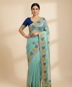 Indian Traditional Ethnic <b>Satin</b> Silk <b>Saree</b> with Embroidery and Zari Thread Work for Women Wedding Partywear Trendy Fancy Outfit - Product Image 1