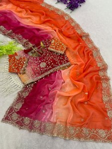 Élégante Robe de Soirée pour Saree en Satin de Créateur, Magnifique Broderie de Paillettes, Bordure Lourde, Toutes Motives Butti Aarco, Infroissable, Séchage Rapide - Product Image 4